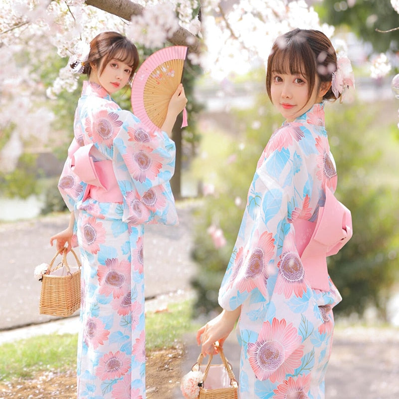 Pink and Blue Floral Yukata