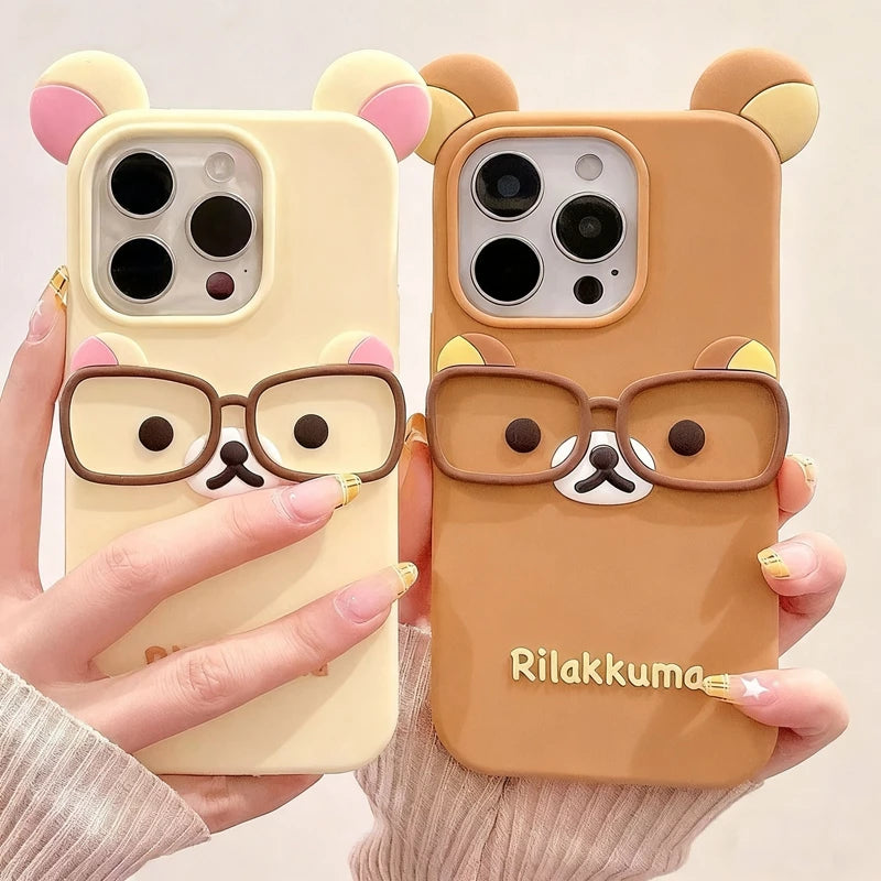 For iPhone 17 16 15 Pro Max 14 Plus 13 12 11 7 8 SE 4 4S 5 5S Cute Glasses Bear Silicone Soft Phone Case Cover