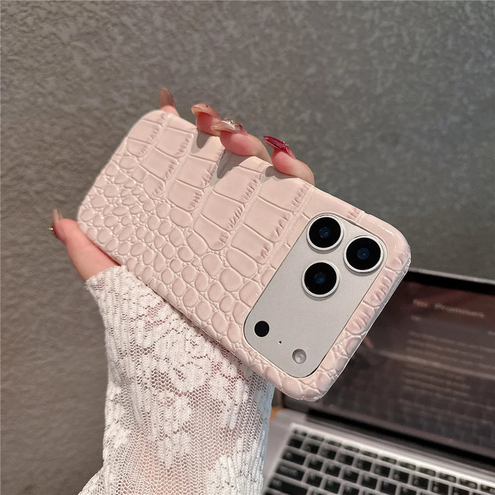 Luxury Crocodile Leather PU Texture Half Pack Design Phone Case for iPhone 18 17 16 15 14 13 Pro Max 7 8 Plus XS XR hard Cover