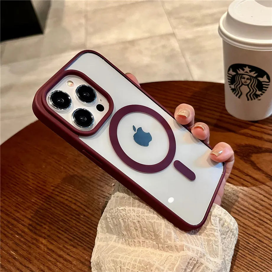 Luxury Magnetic Wireless Charge For Magsafe Case for iPhone 16 15 14 Plus 13 12 11 Pro Max Mini Soft Bumper Transparent Cover