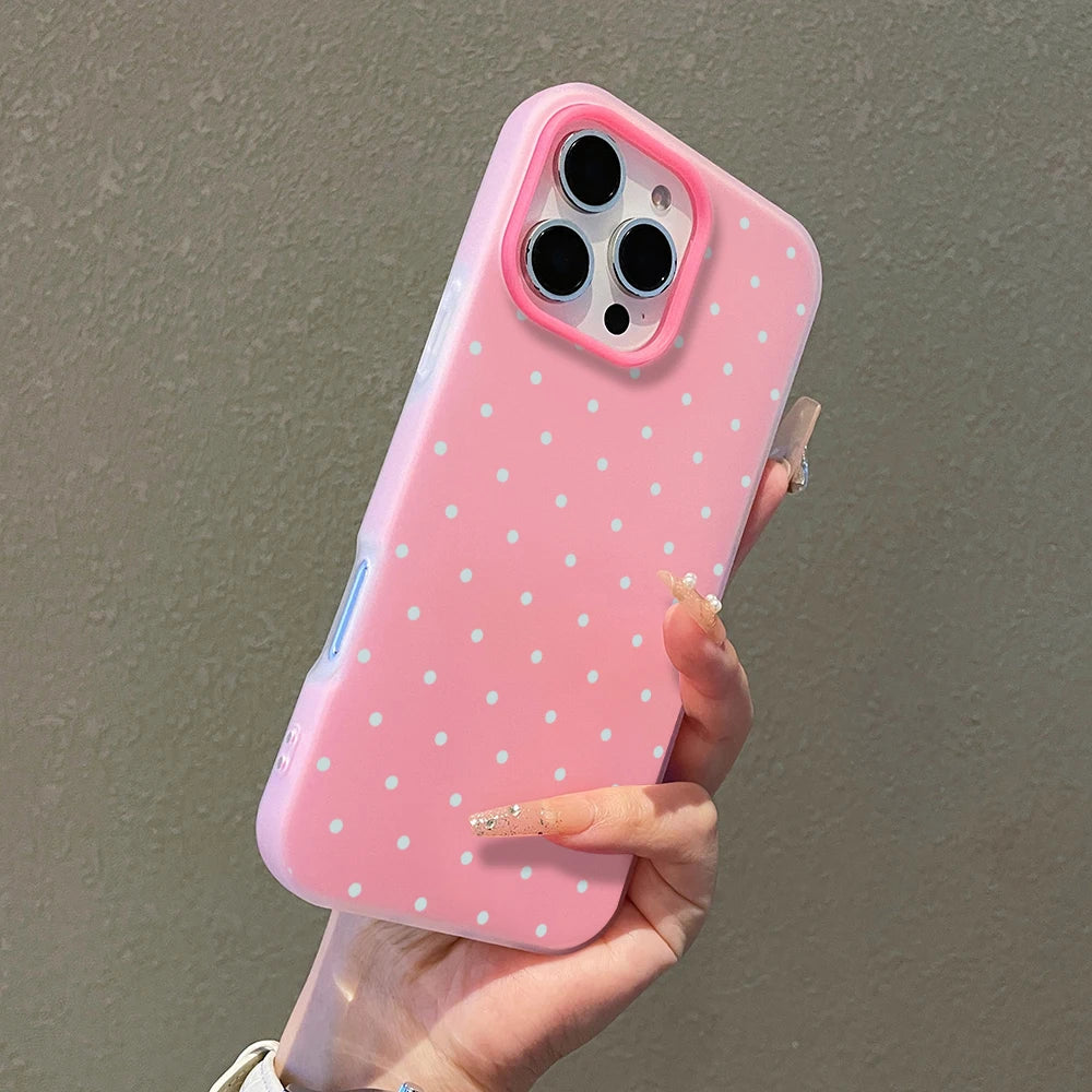 Phone Case For iPhone 17 16 15 Plus 14 13 12 11 Pro Max Air X XS XR 8 7 Plus SE 2022 Soft Adorable Light Blue Polka Dot Cover