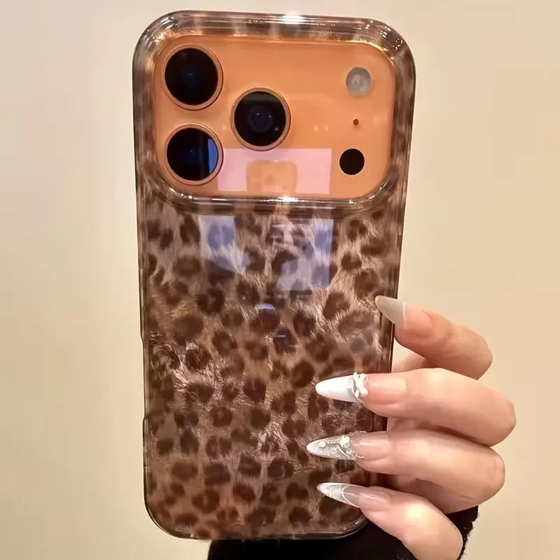 Stylish Brown Leopard Print Phone Case For iPhone 17 18 Pro Air 16 15 14 13 12 14 Pro Max 16E X XR XS Max Plus Shockproof Cover