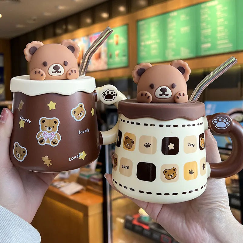 Teddy Bear Mug With Lid and Straw