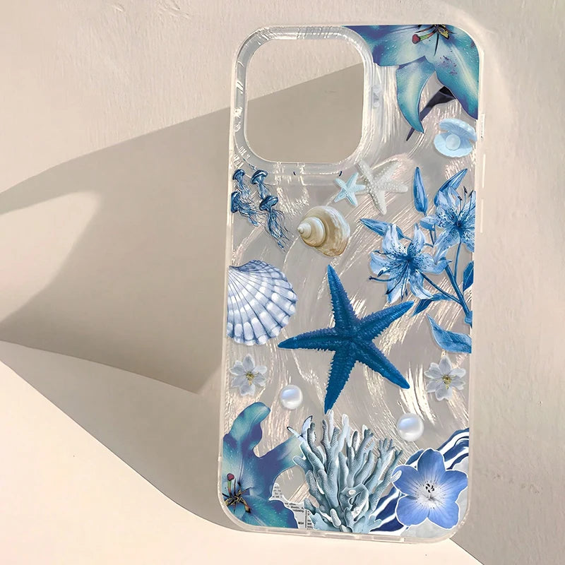 For iPhone 18 17 16 15 14 13 12 11 Pro Max XS XR 7 8 Plus 16E 17E Air Summer Healing Ocean Life Floral Pattern Feather IMD Cover
