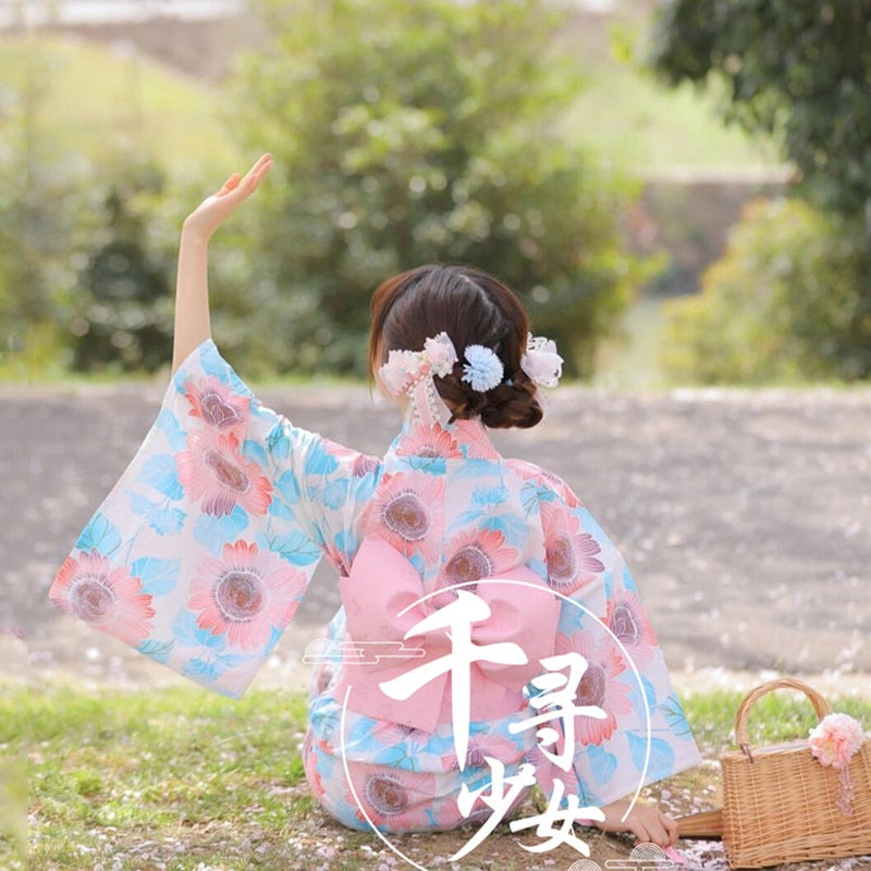 Pink and Blue Floral Yukata