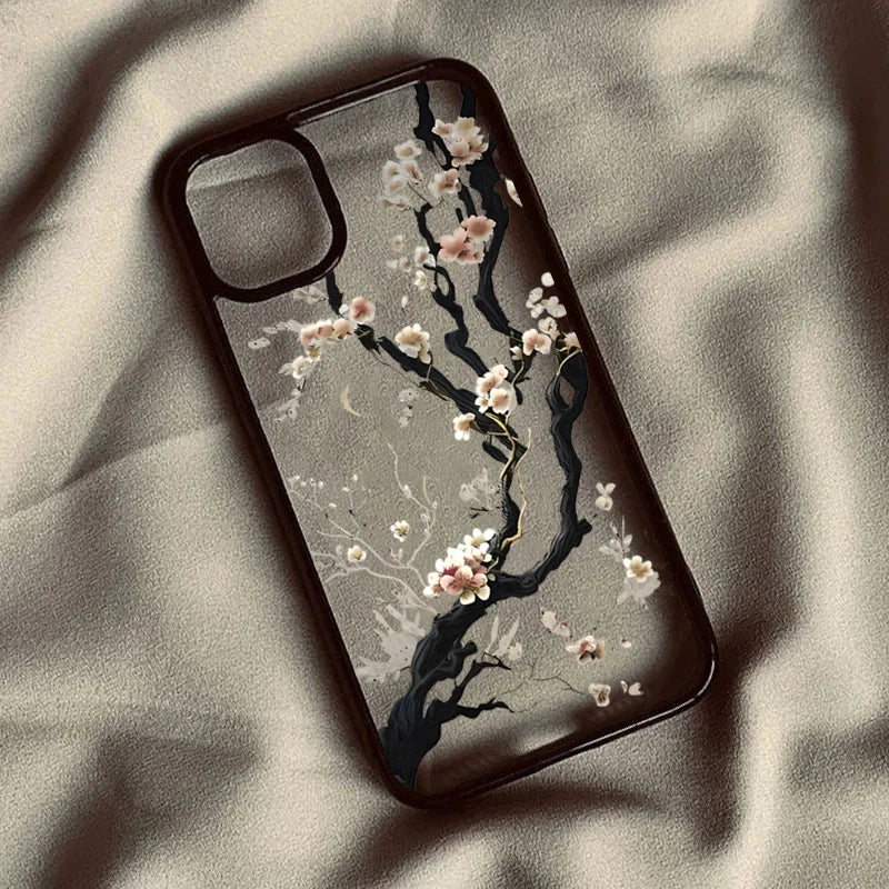 Plum Blossom Artistic Phone Case For IPhone 16 17 15 14 13 11 12 Pro Max 16E Air X XR XS 7 8 Plus TPU Shockproof Cover Funda