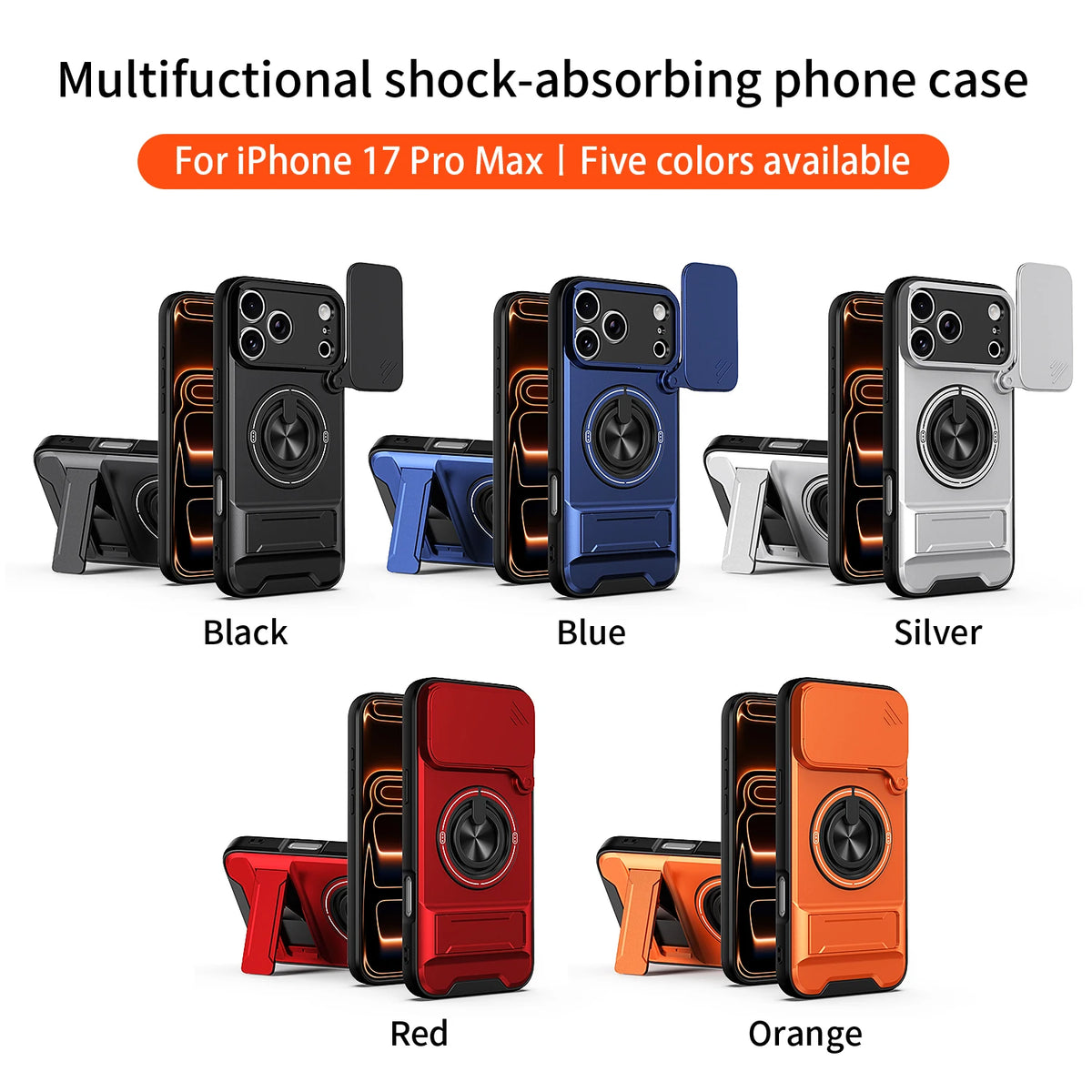 For iPhone 17 Pro Max 16 Pro Max 15 14 13 Slide Camera Case Protection Upright Kickstand Shockproof Back Magnetic Phone Covers