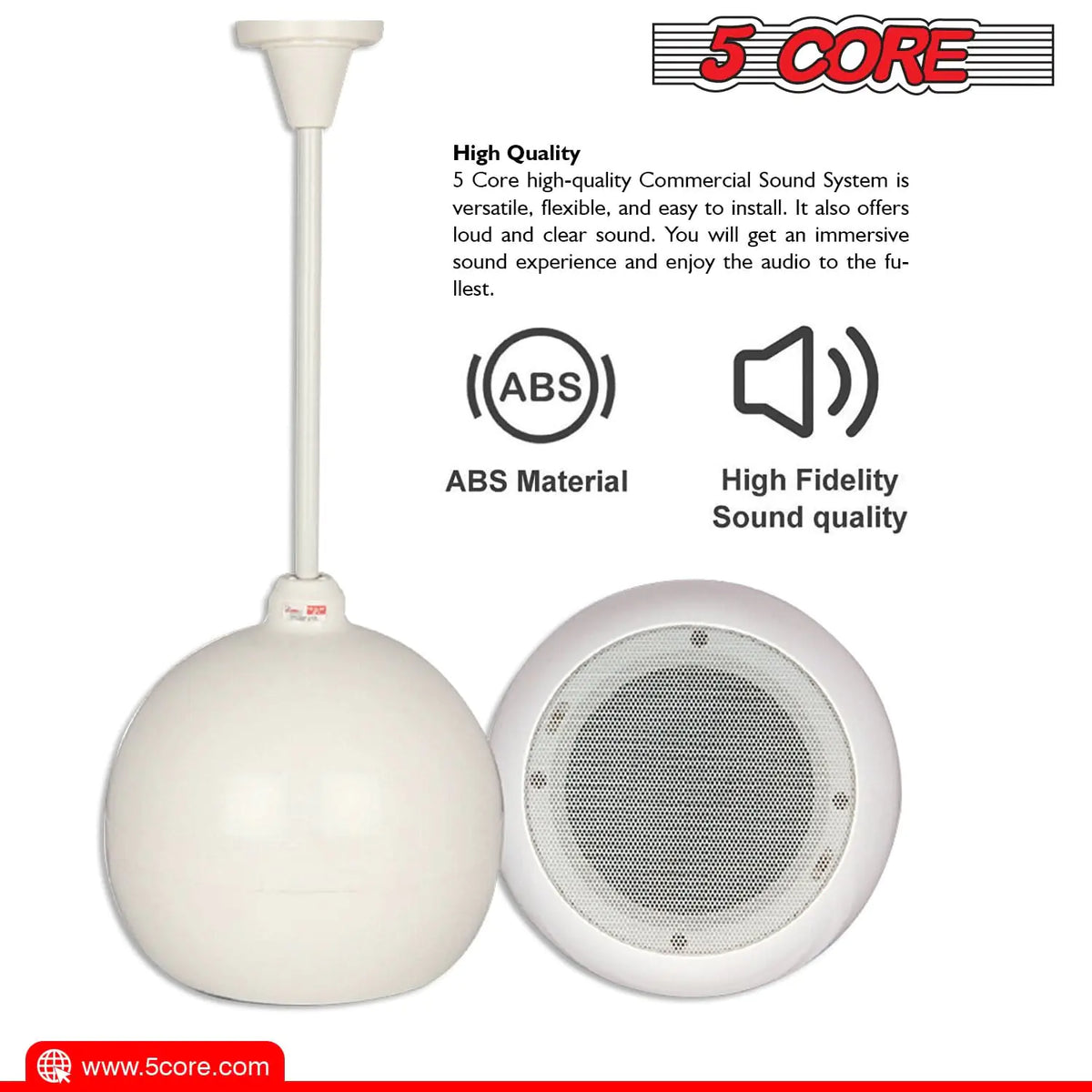 5core Pendant Hanging Wall Speaker 15W Commercial Ceiling Mount