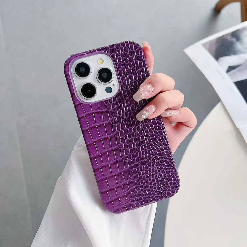 Luxury Crocodile Leather PU Texture Half Pack Design Phone Case for iPhone 18 17 16 15 14 13 Pro Max 7 8 Plus XS XR hard Cover