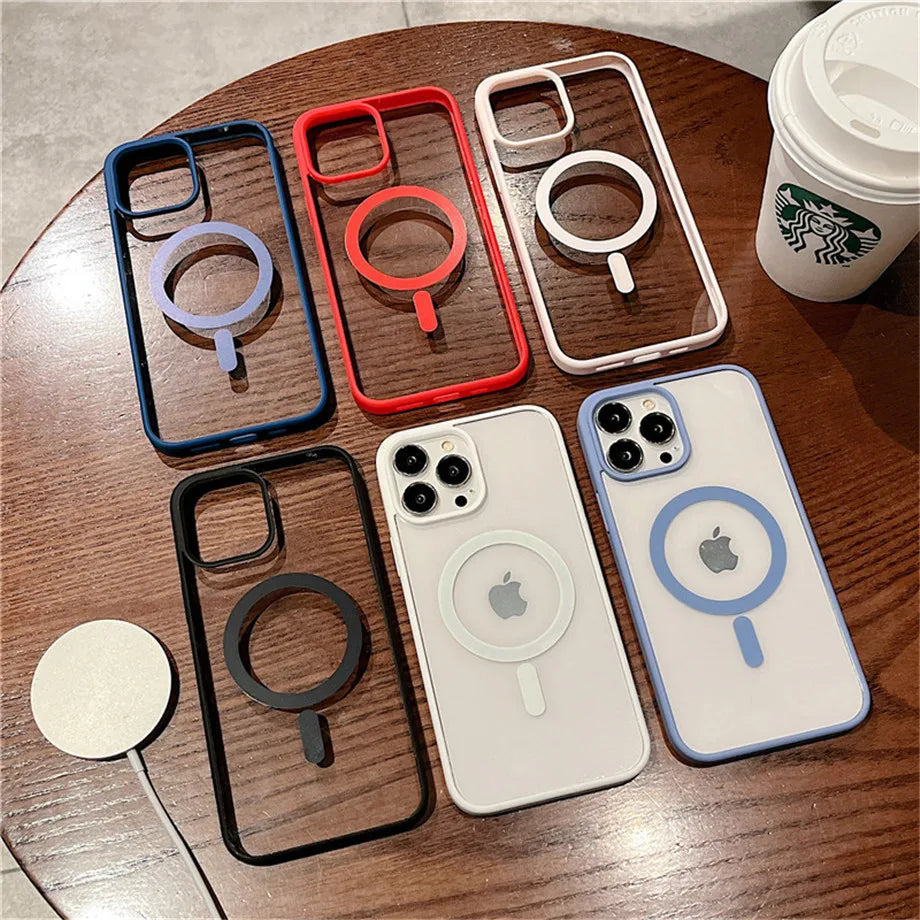 Luxury Magnetic Wireless Charge For Magsafe Case for iPhone 16 15 14 Plus 13 12 11 Pro Max Mini Soft Bumper Transparent Cover