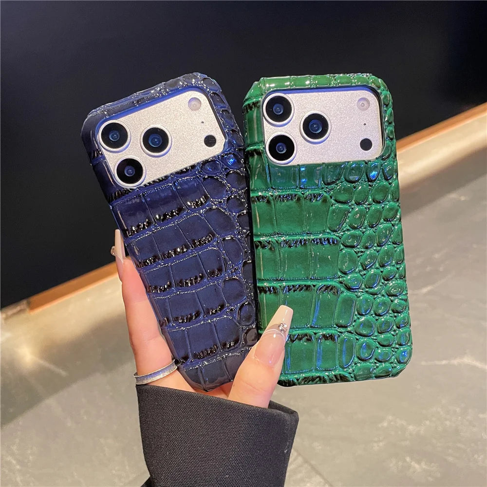 Luxury Crocodile Leather PU Texture Half Pack Design Phone Case for iPhone 18 17 16 15 14 13 Pro Max 7 8 Plus XS XR hard Cover