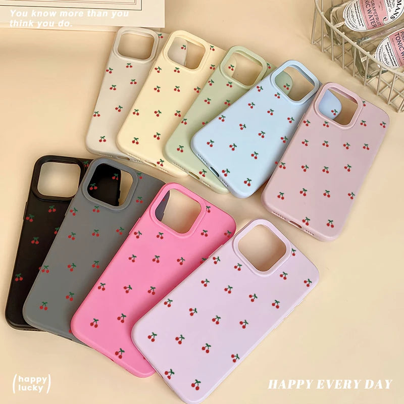 For iPhone 18 17 16 15 14 13 12 11 Pro Max Case Cute Cartoon Cherry Graphic Silicone Phone Cover For iPhone 16 Plus Soft Fundas