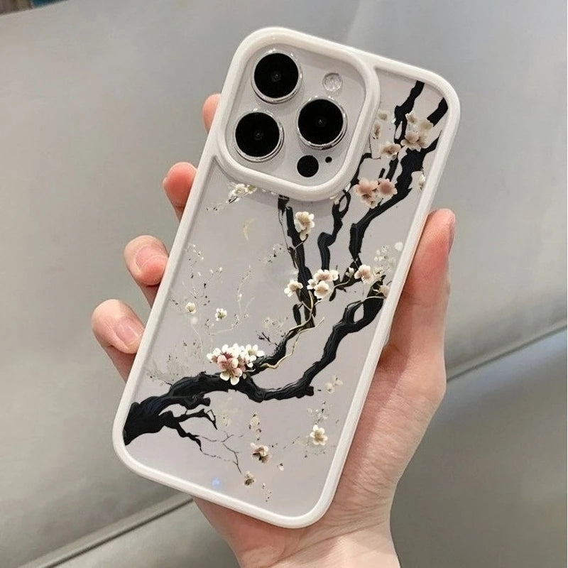 Plum Blossom Artistic Phone Case For IPhone 16 17 15 14 13 11 12 Pro Max 16E Air X XR XS 7 8 Plus TPU Shockproof Cover Funda