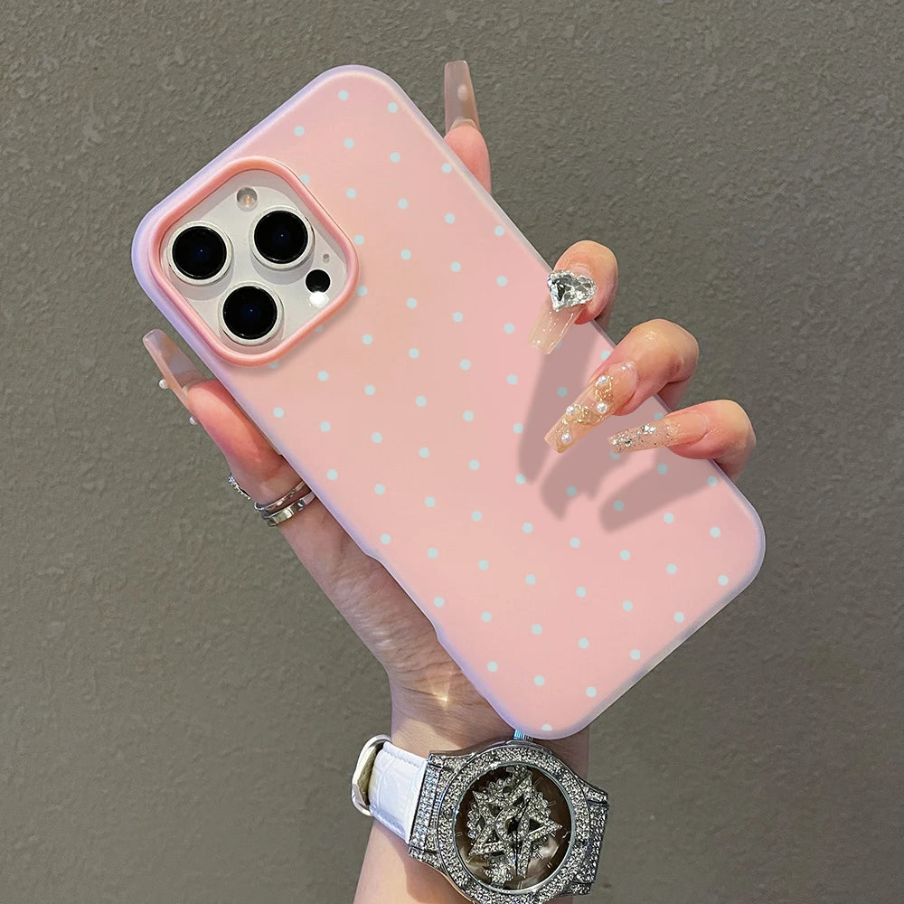 Phone Case For iPhone 17 16 15 Plus 14 13 12 11 Pro Max Air X XS XR 8 7 Plus SE 2022 Soft Adorable Light Blue Polka Dot Cover