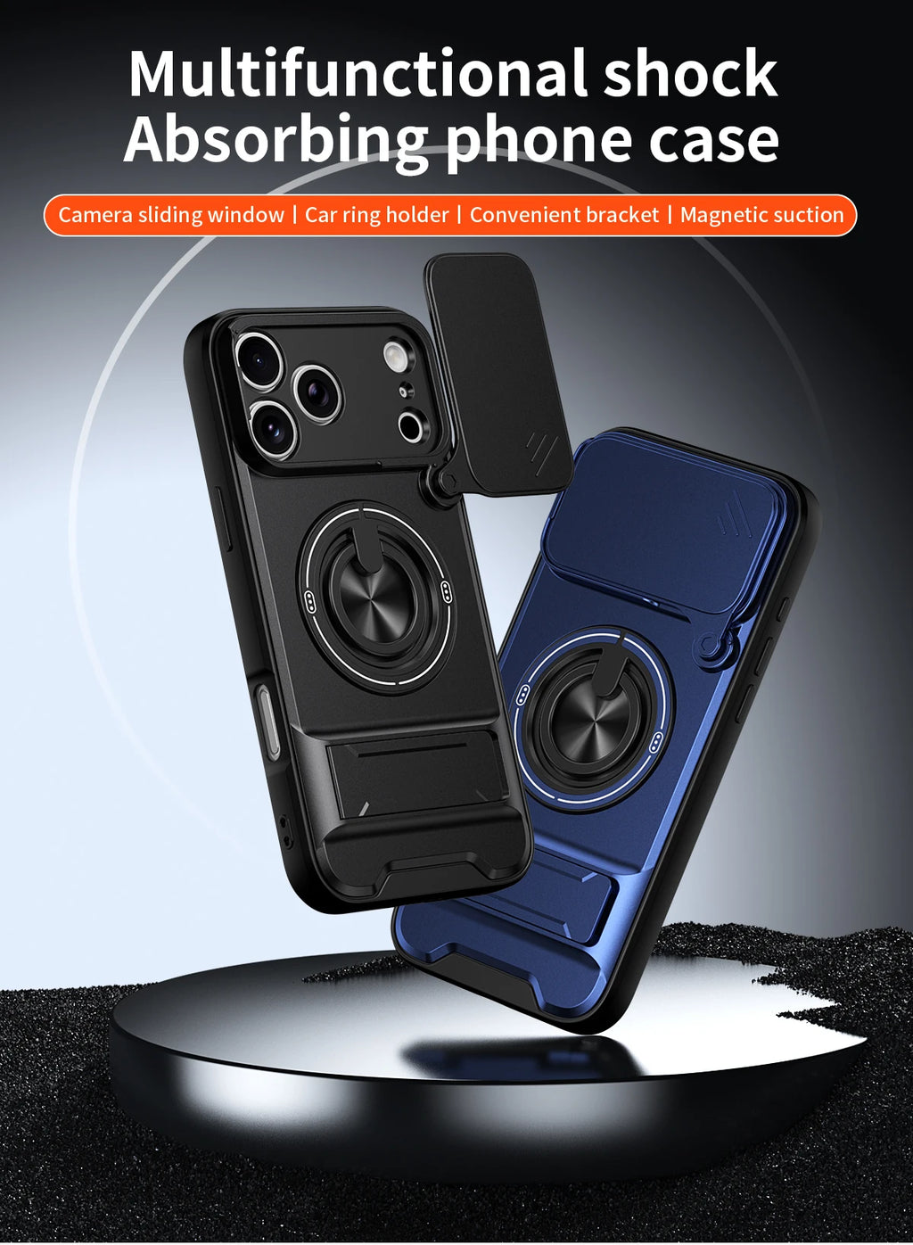 For iPhone 17 Pro Max 16 Pro Max 15 14 13 Slide Camera Case Protection Upright Kickstand Shockproof Back Magnetic Phone Covers