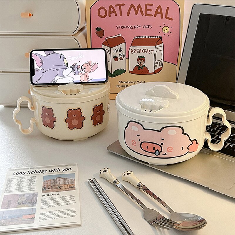 Teddy Bear Ramen Bowl With Lid