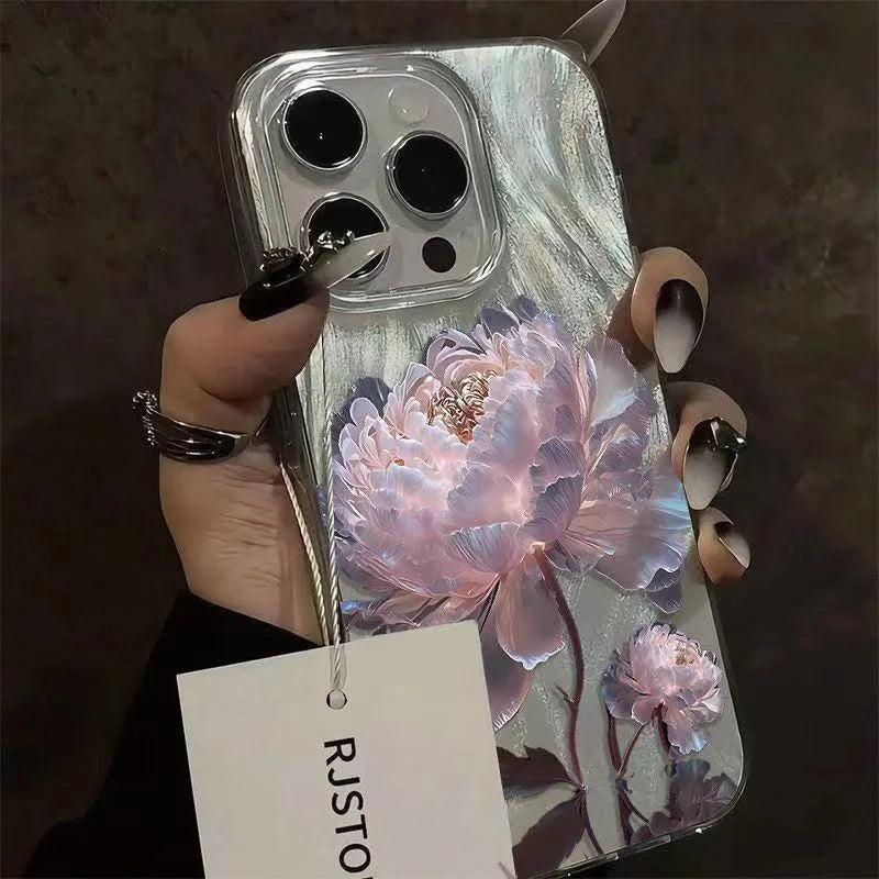 Pink Peony Lotus Print Phone Case for iPhone 18 Pro 17 16 Plus 15 14 13 12 11 13 Pro Max Air 7 8 Plus 16e X XR XS SE 2022 Cover