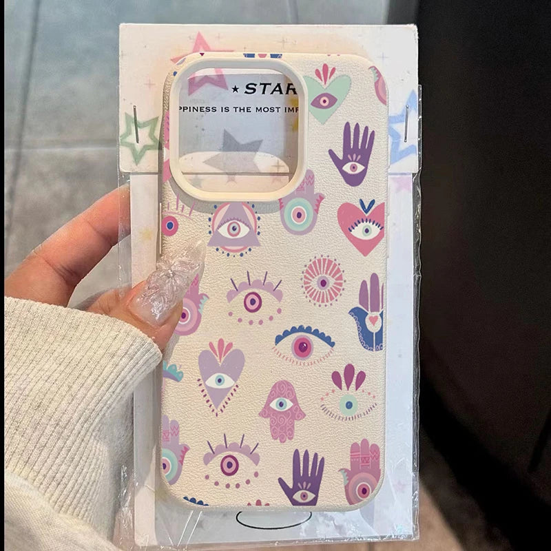 For iPhone 17 16 15 14 13 12 11 Pro Max Plus Case Pink Purple Eyes Lichee Pattern Silicone Cover For iPhone XS XR X 16e Funda