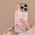 INS Simple Pink Grid Electroplated Drop Glue Soft Phone Case For iPhone 16 15 14 13 12 11 17 Pro Max 16 15 14 13 Pro 17Air Cover