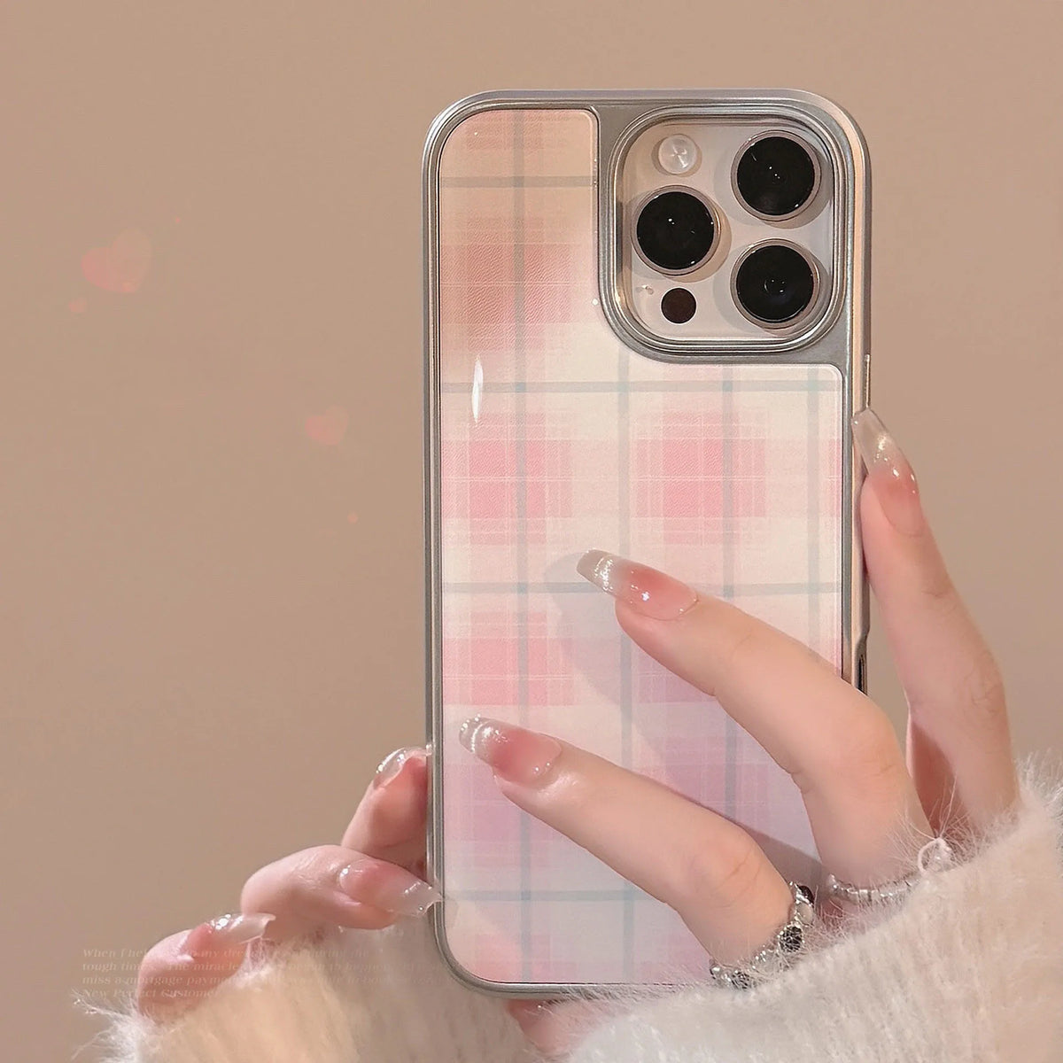 INS Simple Pink Grid Electroplated Drop Glue Soft Phone Case For iPhone 16 15 14 13 12 11 17 Pro Max 16 15 14 13 Pro 17Air Cover