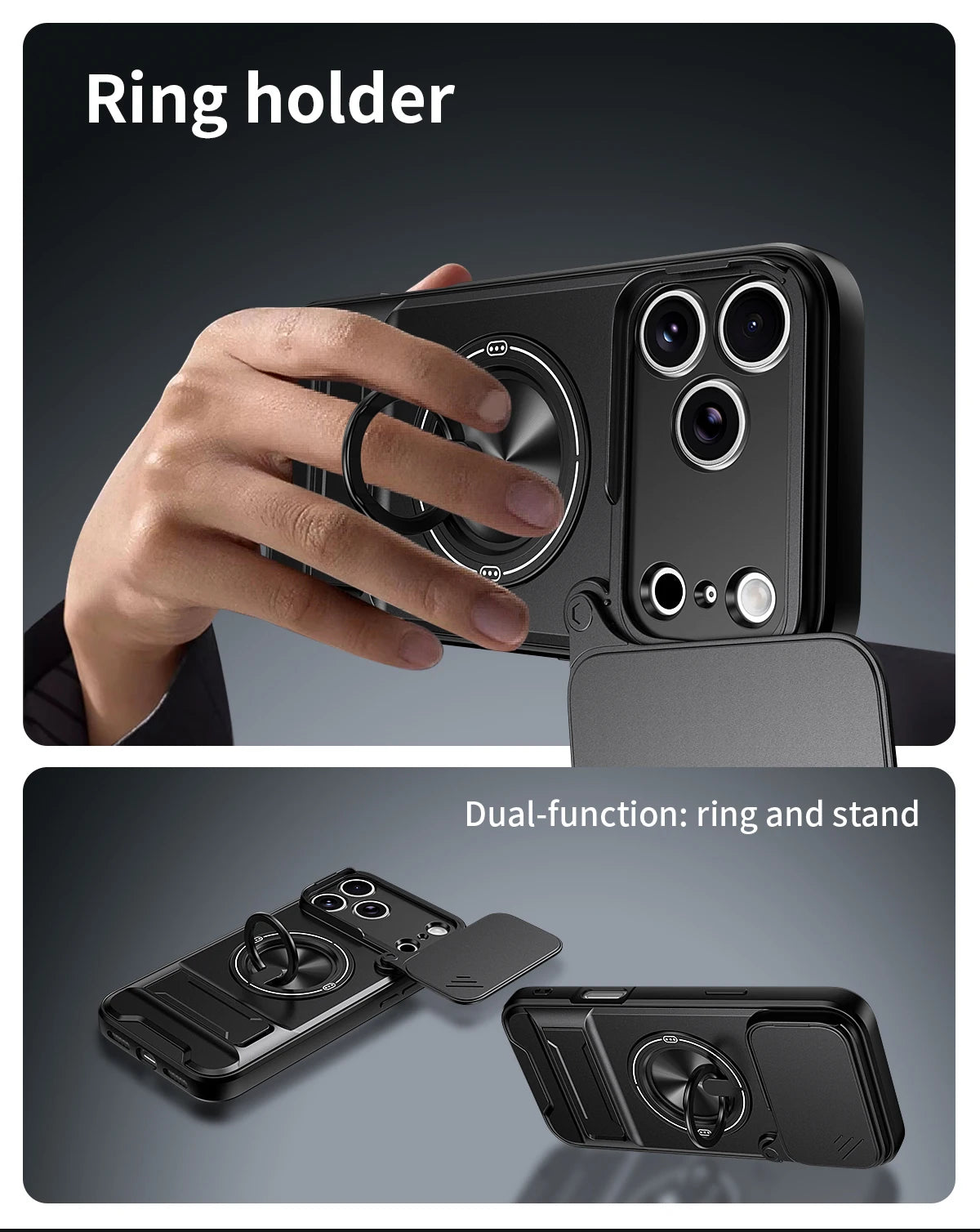 For iPhone 17 Pro Max 16 Pro Max 15 14 13 Slide Camera Case Protection Upright Kickstand Shockproof Back Magnetic Phone Covers
