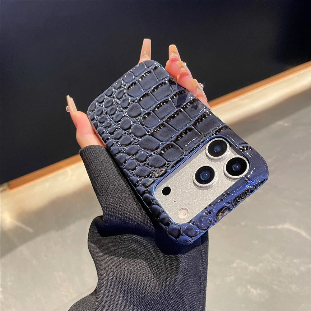 Luxury Crocodile Leather PU Texture Half Pack Design Phone Case for iPhone 18 17 16 15 14 13 Pro Max 7 8 Plus XS XR hard Cover