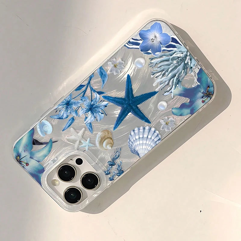 For iPhone 18 17 16 15 14 13 12 11 Pro Max XS XR 7 8 Plus 16E 17E Air Summer Healing Ocean Life Floral Pattern Feather IMD Cover