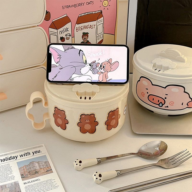 Teddy Bear Ramen Bowl With Lid
