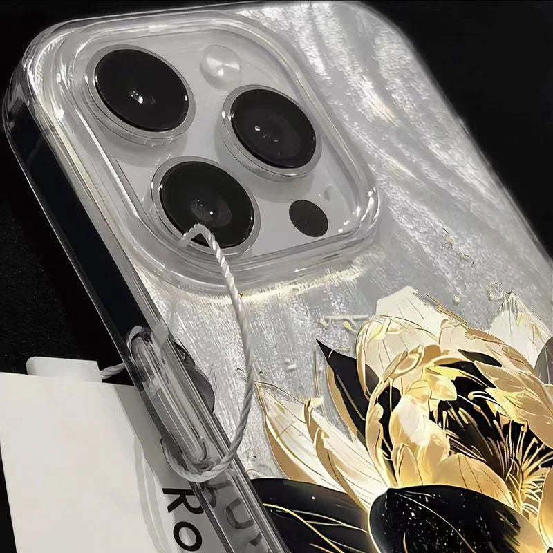 Pink Peony Lotus Print Phone Case for iPhone 18 Pro 17 16 Plus 15 14 13 12 11 13 Pro Max Air 7 8 Plus 16e X XR XS SE 2022 Cover