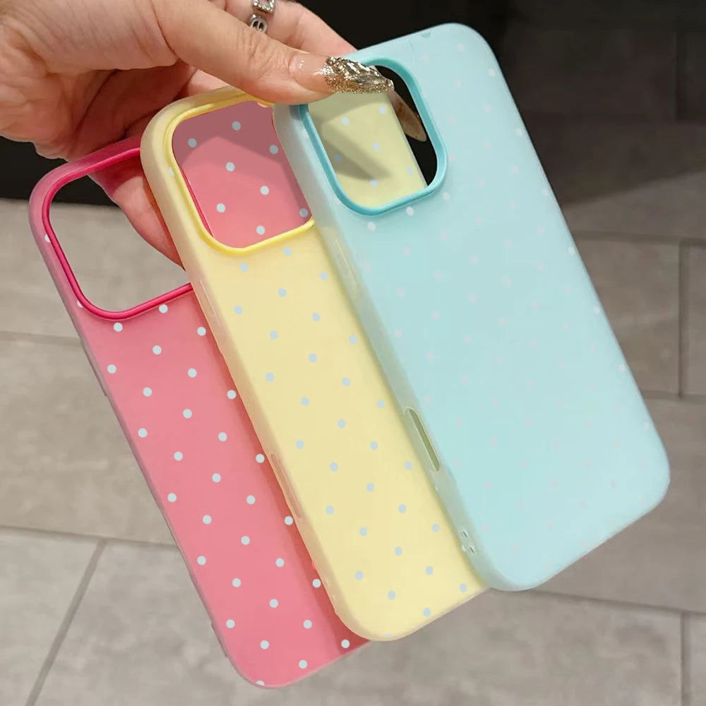 Phone Case For iPhone 17 16 15 Plus 14 13 12 11 Pro Max Air X XS XR 8 7 Plus SE 2022 Soft Adorable Light Blue Polka Dot Cover