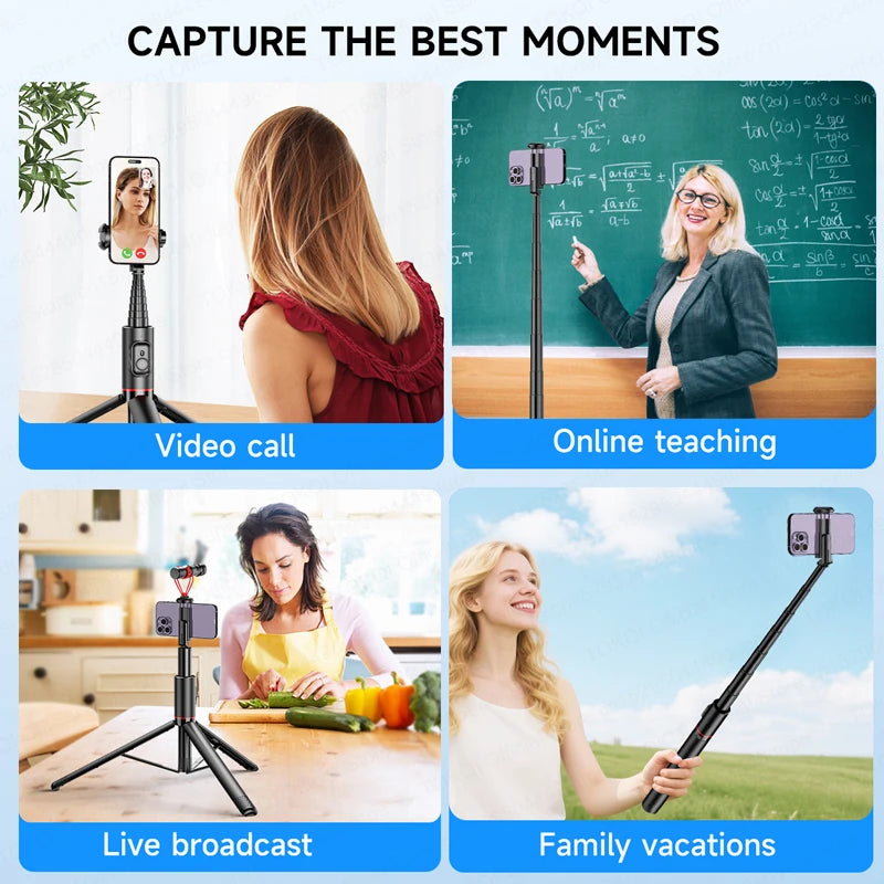 TOKQI C10 Tripod 72inch Extendable Bluetooth Selfie Stick, Aluminum Alloy Brackets for Smartphone iPhone Android Cellphone Shoot