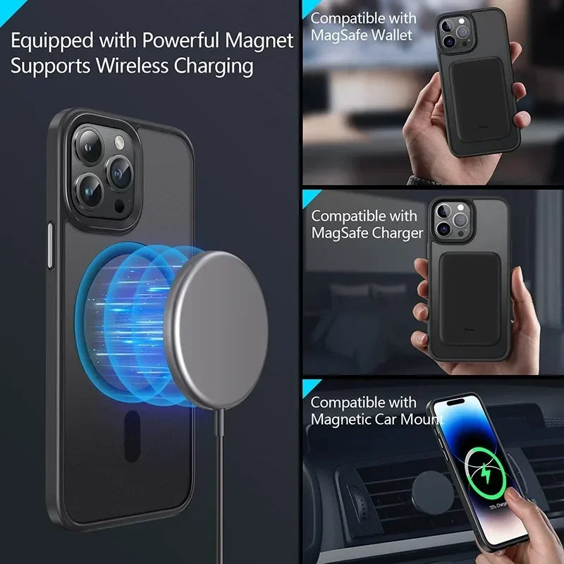 Matte Translucent Frosted Case For IPhone 18 16 15 14 13 11 12 17 Pro Max Plus Magnetic Case For Magsafe Wireless Charging Cover