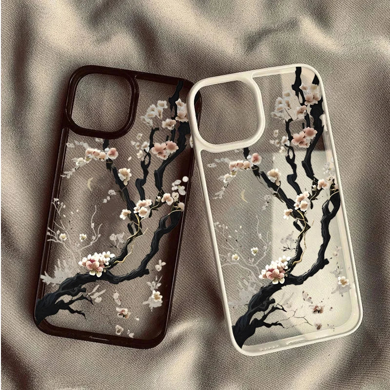 Plum Blossom Artistic Phone Case For IPhone 16 17 15 14 13 11 12 Pro Max 16E Air X XR XS 7 8 Plus TPU Shockproof Cover Funda
