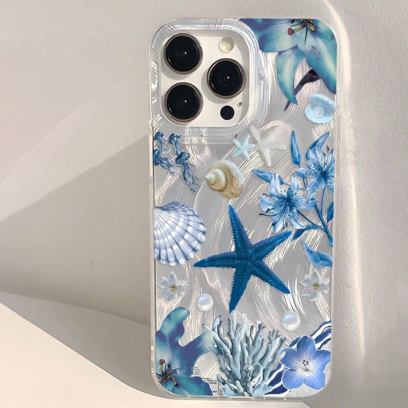 For iPhone 18 17 16 15 14 13 12 11 Pro Max XS XR 7 8 Plus 16E 17E Air Summer Healing Ocean Life Floral Pattern Feather IMD Cover
