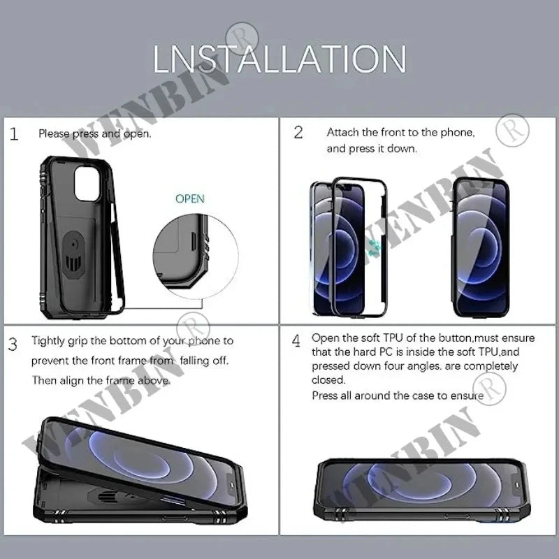 Case For iPhone 17 16 16e 15 14 13 12 11 Pro Max Plus Mini XS XR 8 Plus 8 7 SE Heavy Duty with Camera 360 Degree Kickstand Cover