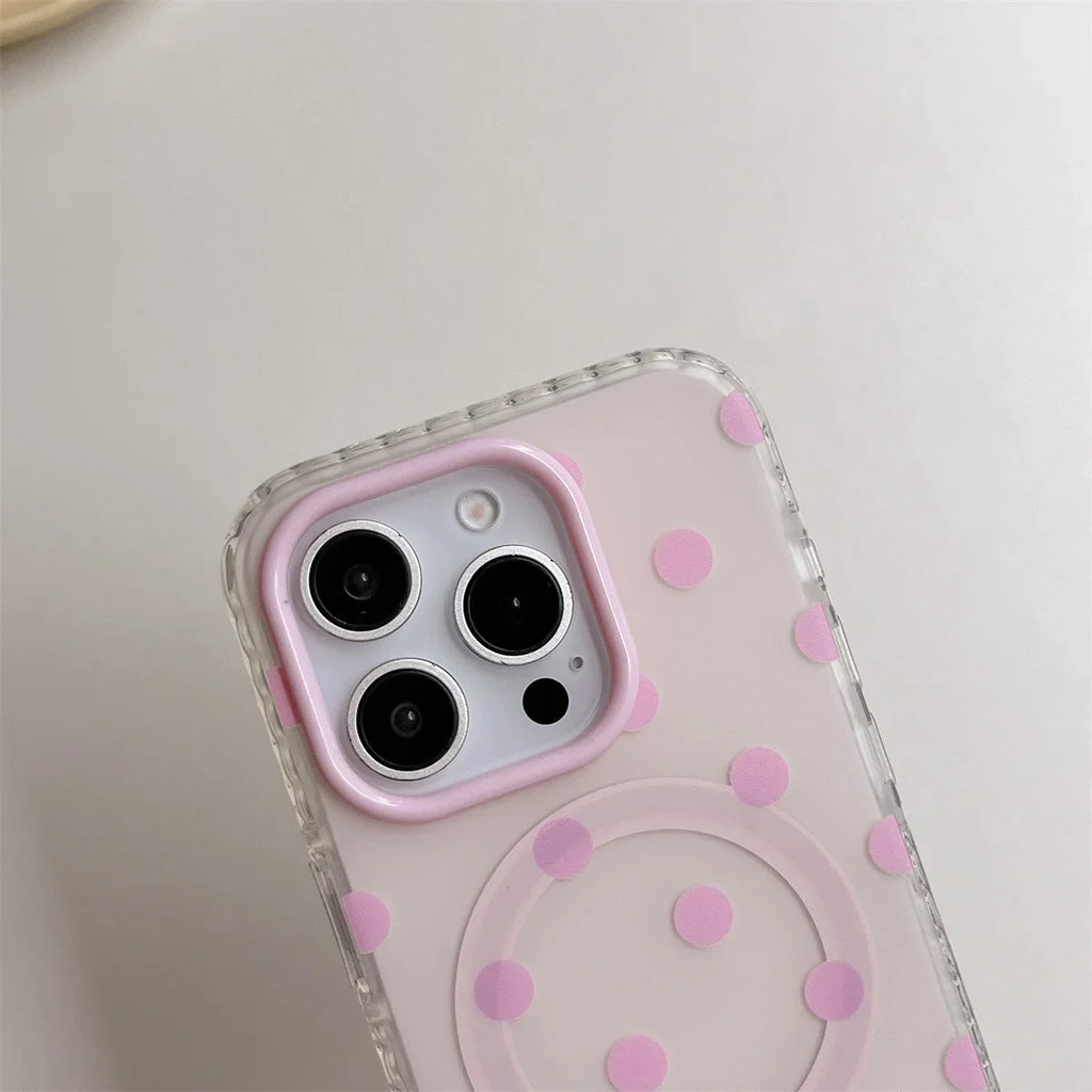 Fashion Simple Pink Polka Dot Magnetic Phone Case For iPhone