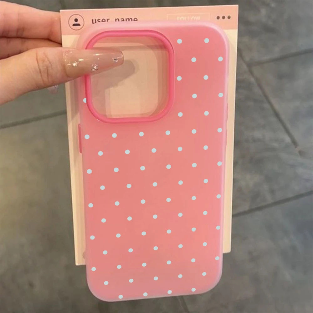 Phone Case For iPhone 17 16 15 Plus 14 13 12 11 Pro Max Air X XS XR 8 7 Plus SE 2022 Soft Adorable Light Blue Polka Dot Cover