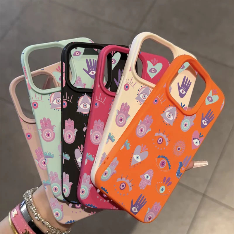 For iPhone 17 16 15 14 13 12 11 Pro Max Plus Case Pink Purple Eyes Lichee Pattern Silicone Cover For iPhone XS XR X 16e Funda