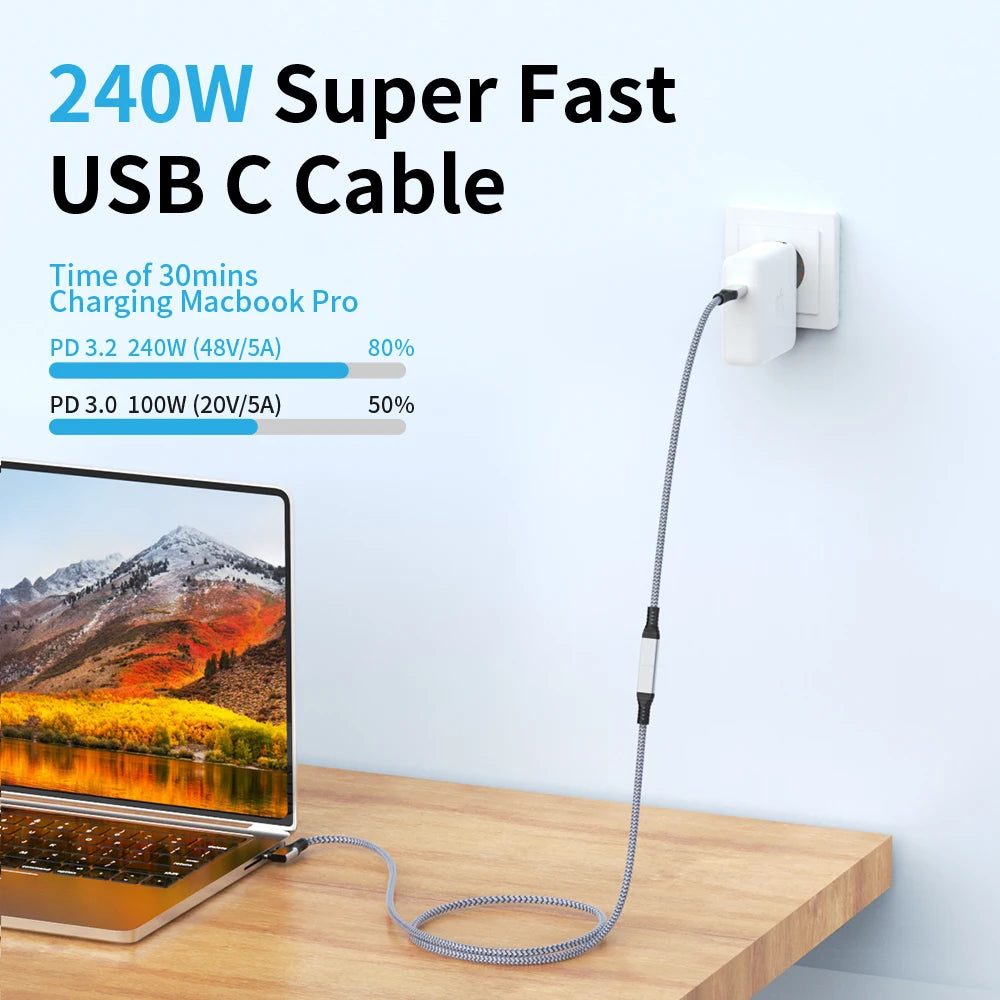 USB C Extension Cable Audio/Video 4K@60HZ Type-C Male To Female USB 3.2 Extender Cable For Macbook Pro Air 20Gbps USB Data Cable