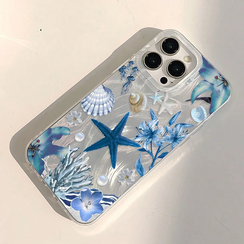 For iPhone 18 17 16 15 14 13 12 11 Pro Max XS XR 7 8 Plus 16E 17E Air Summer Healing Ocean Life Floral Pattern Feather IMD Cover