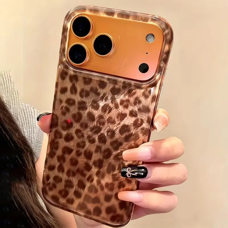 Stylish Brown Leopard Print Phone Case For iPhone 17 18 Pro Air 16 15 14 13 12 14 Pro Max 16E X XR XS Max Plus Shockproof Cover