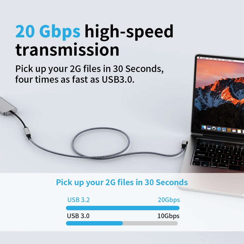 USB C Extension Cable Audio/Video 4K@60HZ Type-C Male To Female USB 3.2 Extender Cable For Macbook Pro Air 20Gbps USB Data Cable
