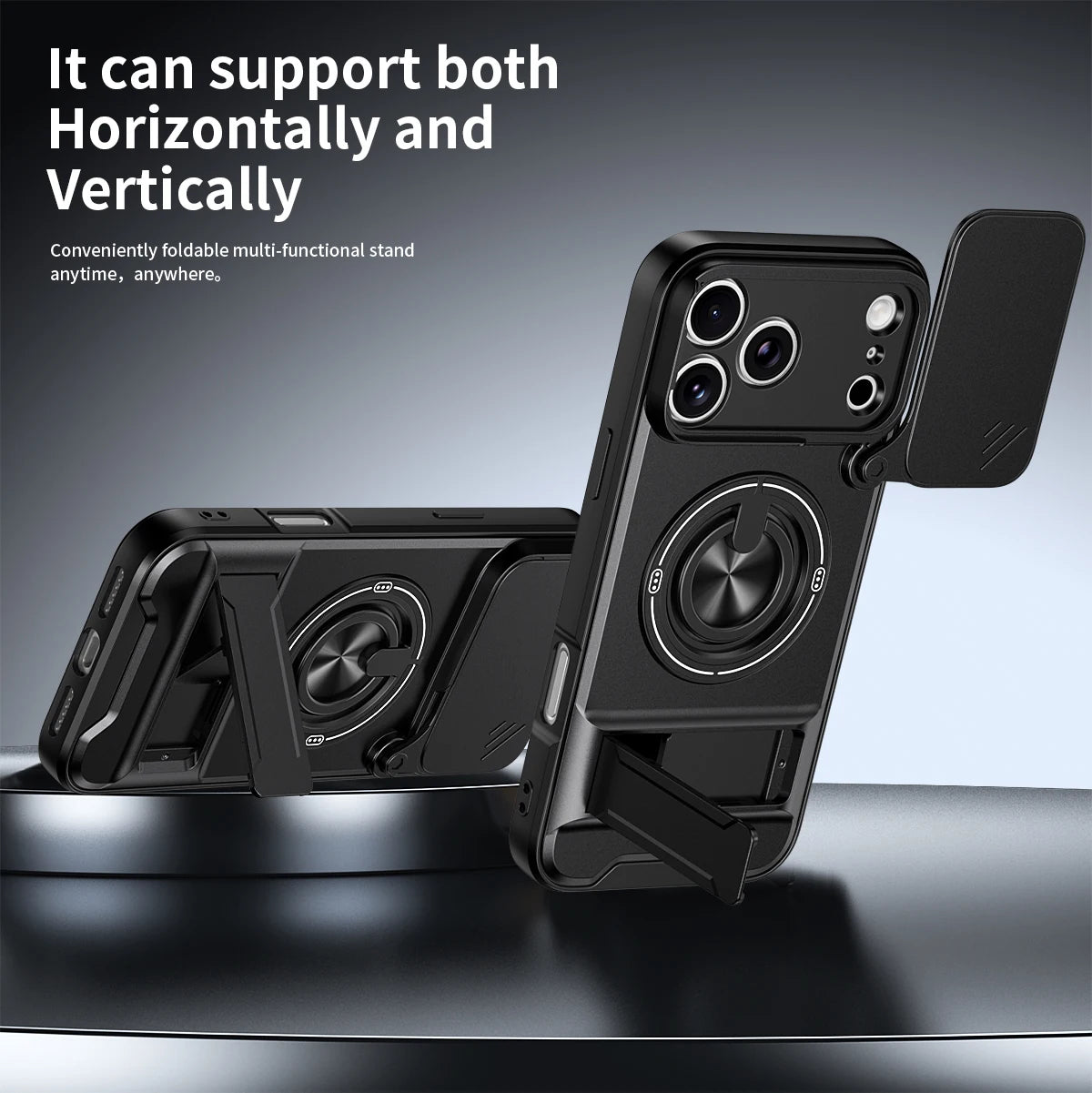 For iPhone 17 Pro Max 16 Pro Max 15 14 13 Slide Camera Case Protection Upright Kickstand Shockproof Back Magnetic Phone Covers