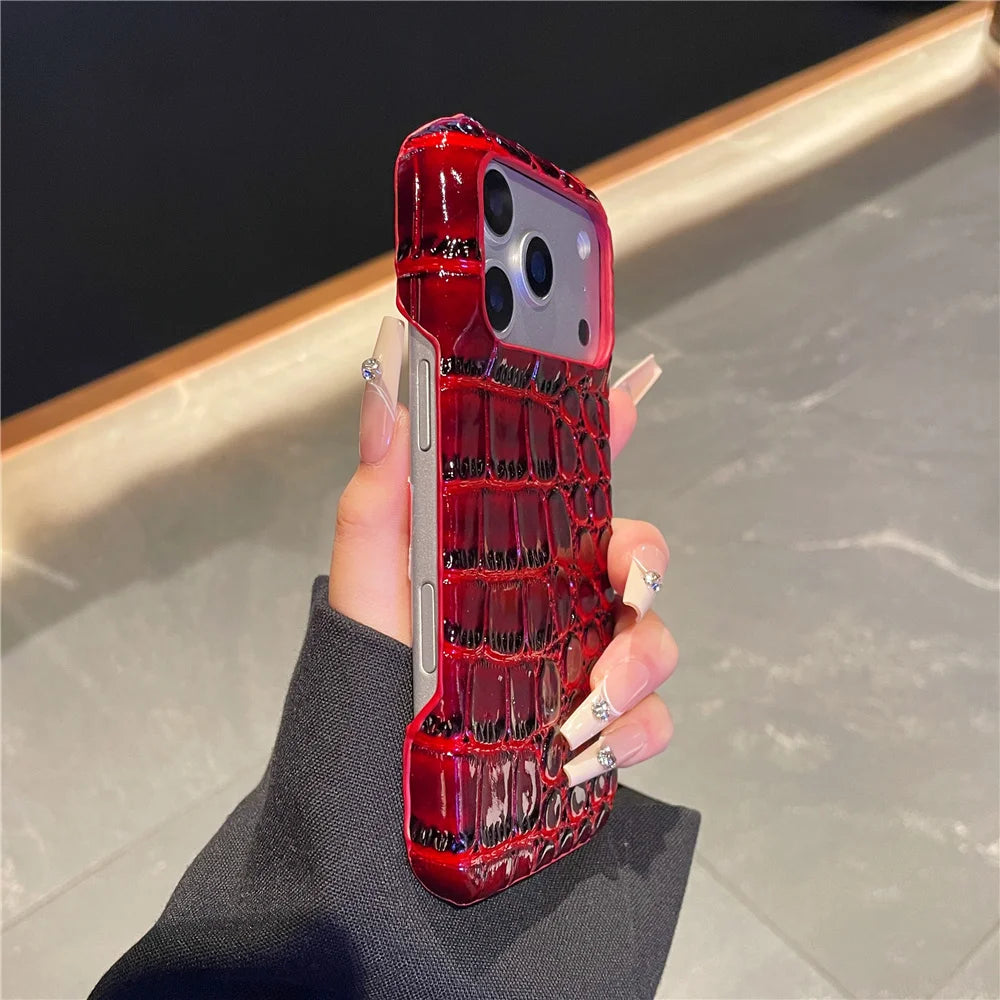 Luxury Crocodile Leather PU Texture Half Pack Design Phone Case for iPhone 18 17 16 15 14 13 Pro Max 7 8 Plus XS XR hard Cover