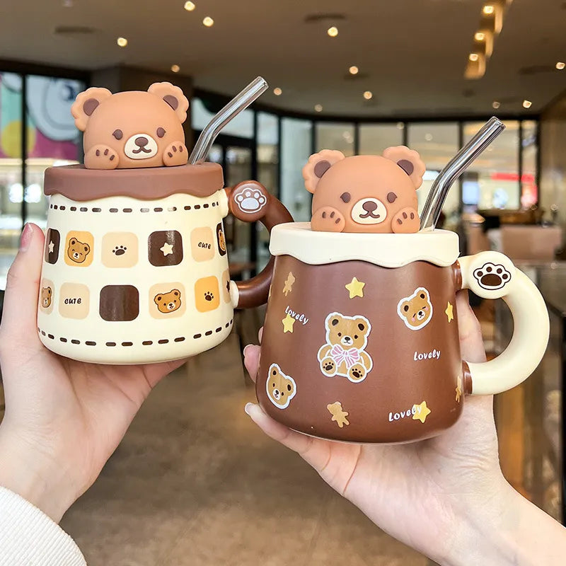 Teddy Bear Mug With Lid and Straw