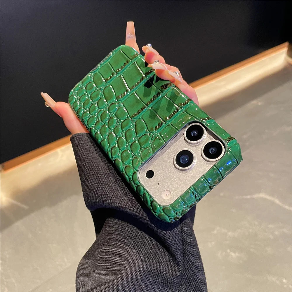 Luxury Crocodile Leather PU Texture Half Pack Design Phone Case for iPhone 18 17 16 15 14 13 Pro Max 7 8 Plus XS XR hard Cover