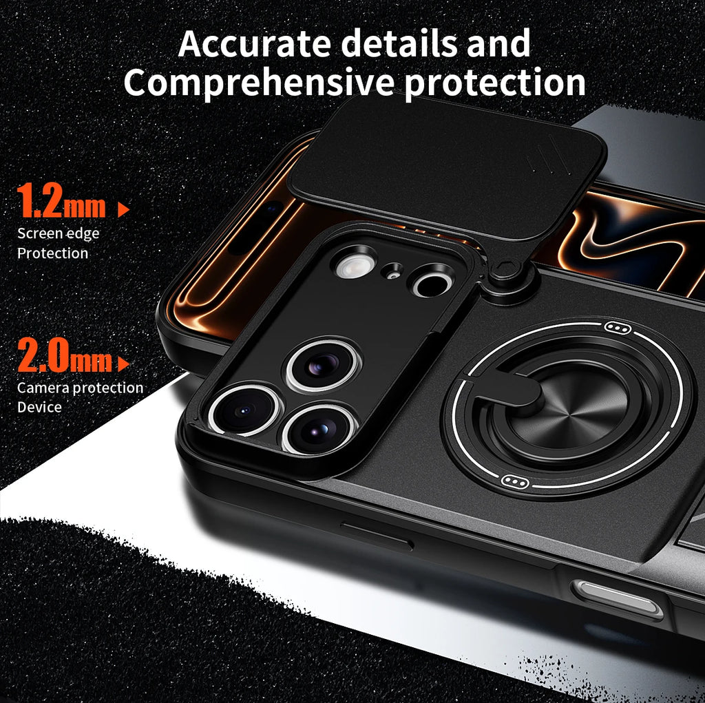 For iPhone 17 Pro Max 16 Pro Max 15 14 13 Slide Camera Case Protection Upright Kickstand Shockproof Back Magnetic Phone Covers
