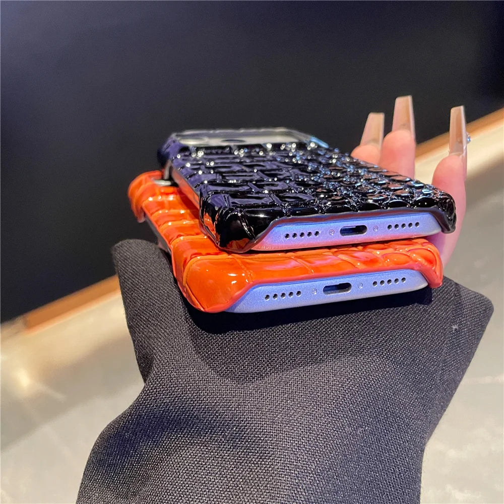 Luxury Crocodile Leather PU Texture Half Pack Design Phone Case for iPhone 18 17 16 15 14 13 Pro Max 7 8 Plus XS XR hard Cover