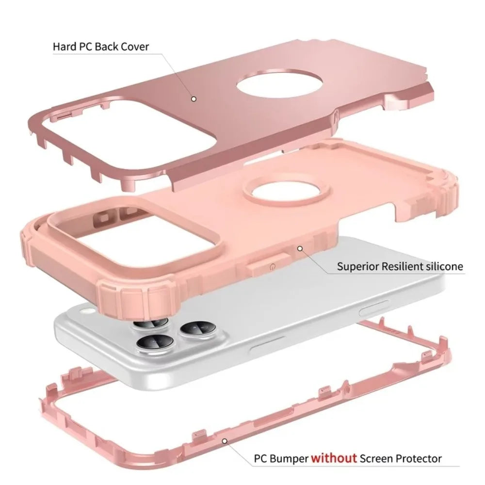 Heavy Duty Hybrid Armor Defender Phone Case For iPhone 17 16 15 14 13 Pro Max Plus Air 16E 360 Full Shockproof Protective Cover