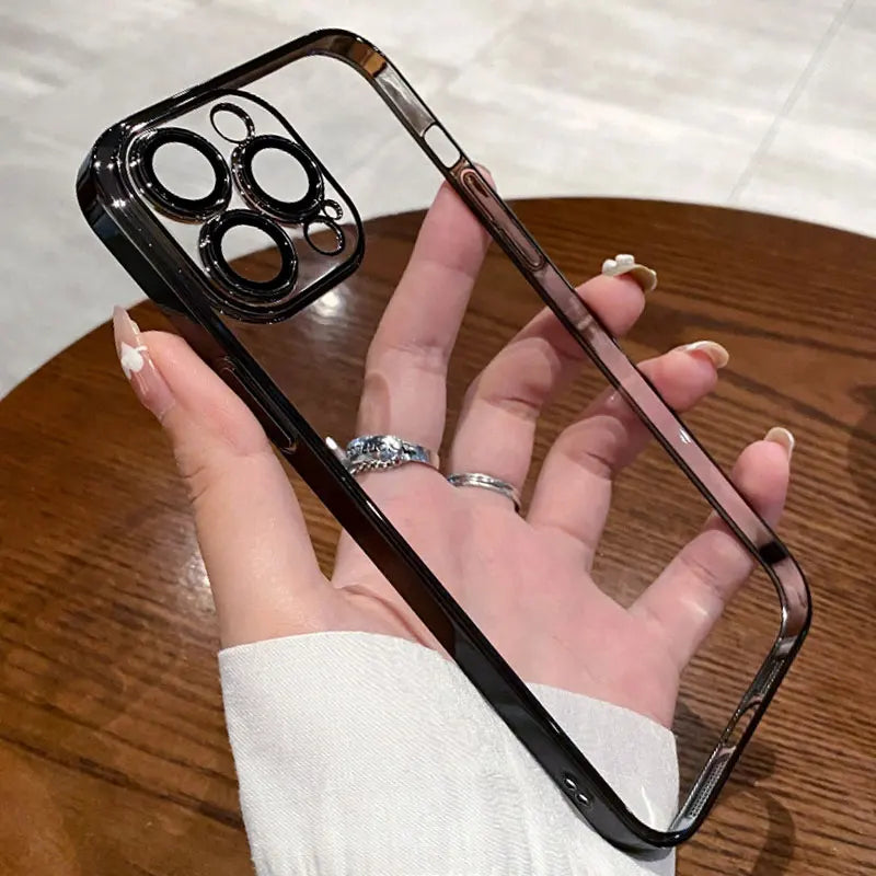 Luxury Plating Clear Silicone Phone Case For iPhone 16 17 15 14 13 12 11 Pro XR XS Max Mini Plus Lens Protection Case Back Cover